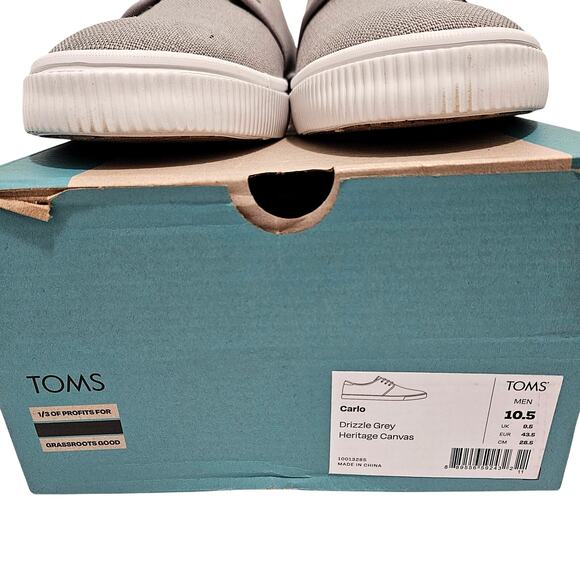 Toms Carlo Drizzle Grey Canvas Ortholite Comfort Sneakers Men's Size 10.5 NWB - Picture 6 of 7